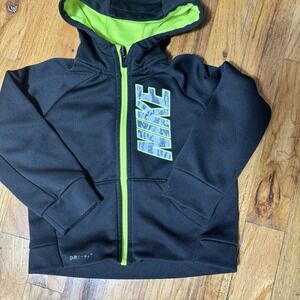 Nike Dri-fit Black and Green Hoodie Sz 2T Zip-Up Jacket with Hoodie Toddler